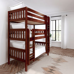 HOLY XL CS : Multiple Bunk Beds Twin XL Triple Bunk Bed with Straight Ladders on Front, Slat, Chestnut