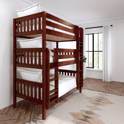 HOLY CS : Triple Bunk Twin Triple Bunk Bed with Straight Ladders on Front, Slat, Chestnut