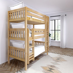 HOLY XL NS : Triple Bunk Twin XL Triple Bunk Bed with Straight Ladders on Front, Slat, Natural