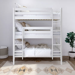 HOLY XL WS : Multiple Bunk Beds Twin XL Triple Bunk Bed with Straight Ladders on Front, Slat, White