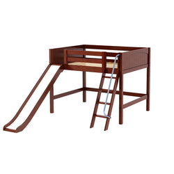 HONEY CP : Loft Bed Full Mid Loft Bed with Slide and Angled Ladder on Front, Panel, Chestnut