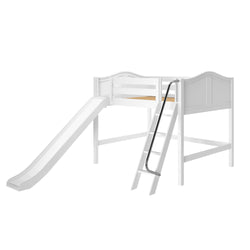 HONEY WC : Play Loft Beds Full Mid Loft Bed with Slide and Angled Ladder on Front, Curved, White