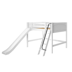 HONEY WP : Loft Bed Full Mid Loft Bed with Slide and Angled Ladder on Front, Panel, White