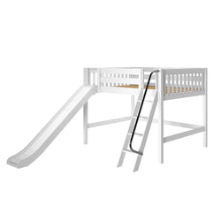 HONEY WS : Loft Bed Full Mid Loft Bed with Slide and Angled Ladder on Front, Slat, White