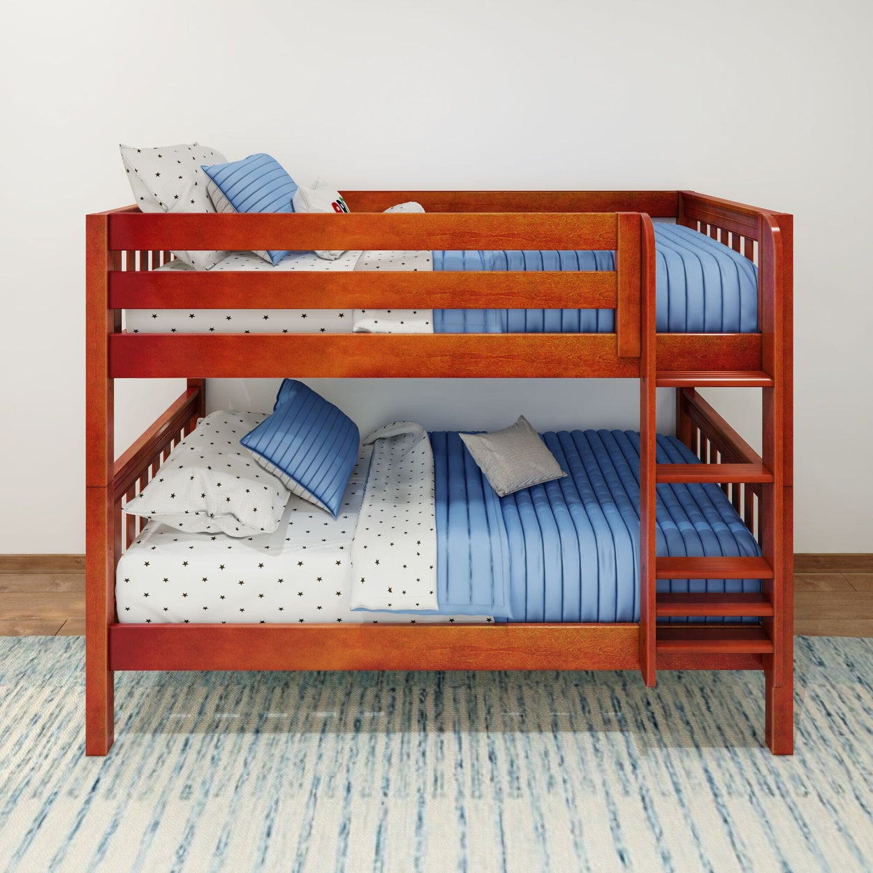 HOTSHOT CS : Bunk Bed Twin Low Bunk Bed with Straight Ladder on Front, Slat, Chestnut