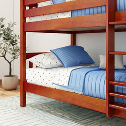 HOTSHOT CS : Bunk Bed Twin Low Bunk Bed with Straight Ladder on Front, Slat, Chestnut