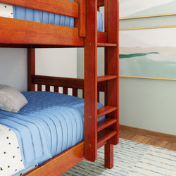 HOTSHOT CS : Bunk Bed Twin Low Bunk Bed with Straight Ladder on Front, Slat, Chestnut