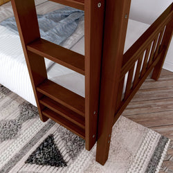 HOTSHOT CS : Bunk Bed Twin Low Bunk Bed with Straight Ladder on Front, Slat, Chestnut