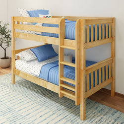 HOTSHOT NS : Bunk Bed Twin Low Bunk Bed with Straight Ladder on Front, Slat, Natural