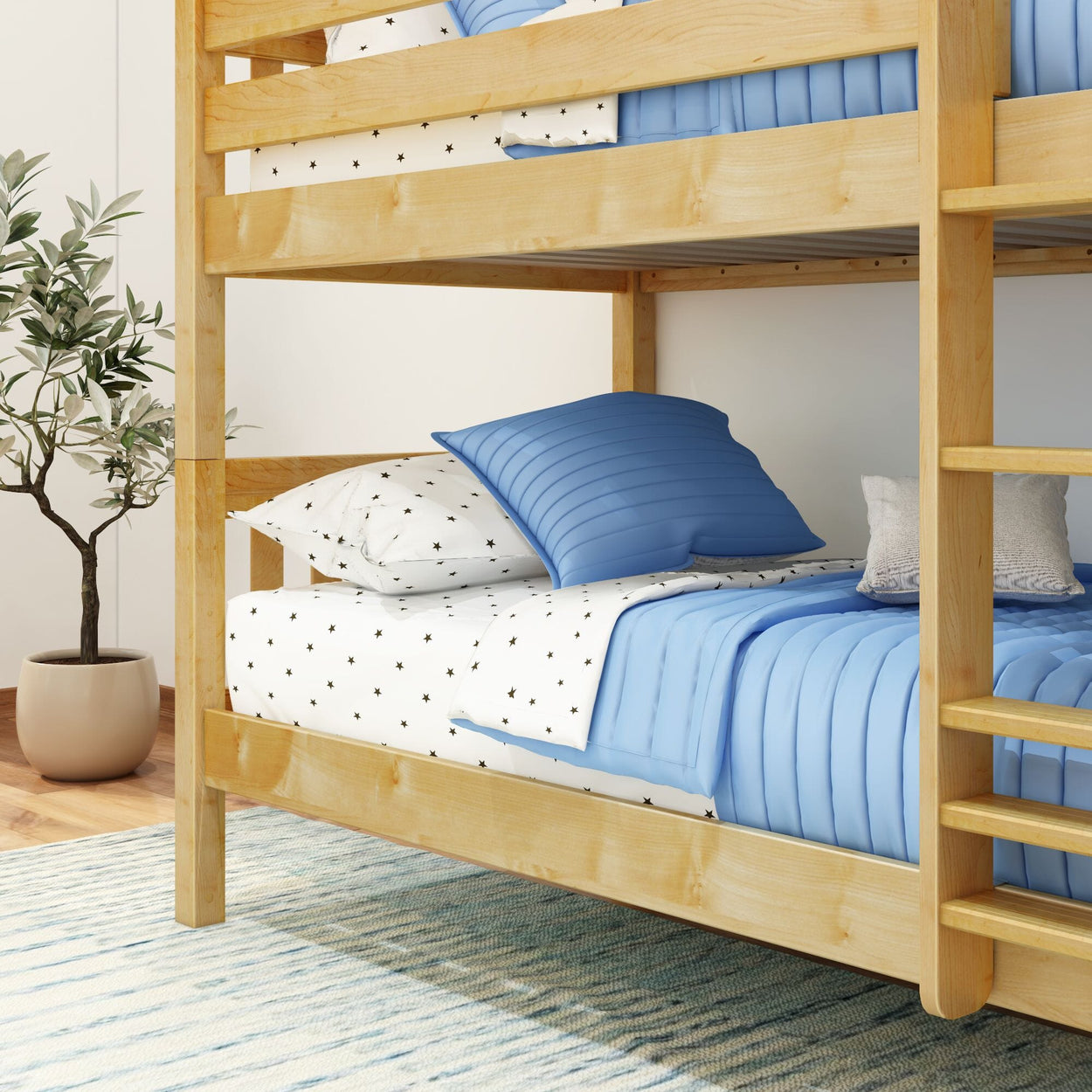 HOTSHOT NS : Bunk Bed Twin Low Bunk Bed with Straight Ladder on Front, Slat, Natural