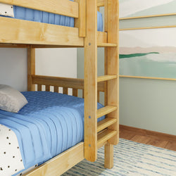 HOTSHOT NS : Bunk Bed Twin Low Bunk Bed with Straight Ladder on Front, Slat, Natural