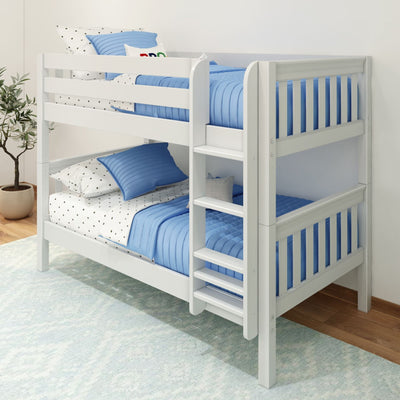 HOTSHOT WS : Bunk Bed Twin Low Bunk Bed with Straight Ladder on Front, Slat, White