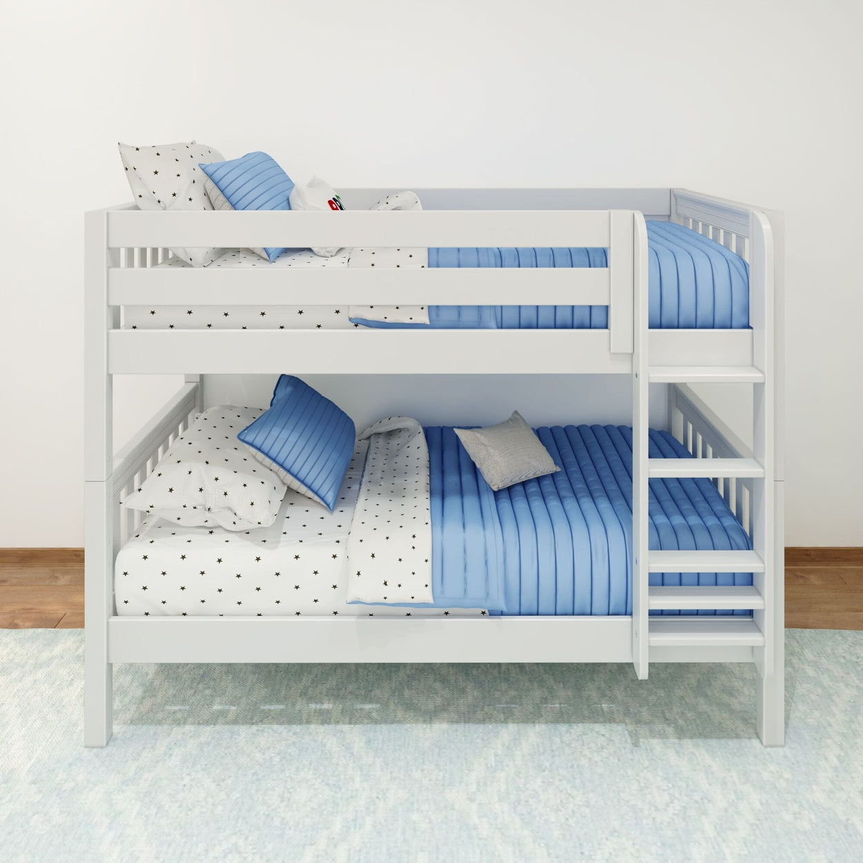 HOTSHOT WS : Bunk Bed Twin Low Bunk Bed with Straight Ladder on Front, Slat, White