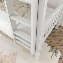 HOTSHOT WS : Bunk Bed Twin Low Bunk Bed with Straight Ladder on Front, Slat, White