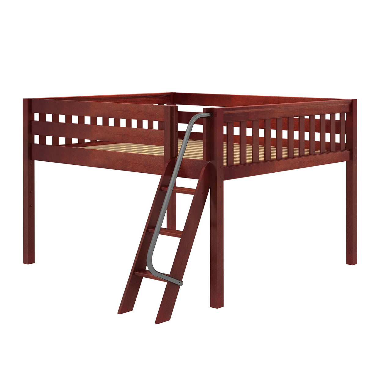 JET RIDE XL CS : Loft Bed Queen Low Loft Bed with Angled Ladder on Front, Slat, Chestnut