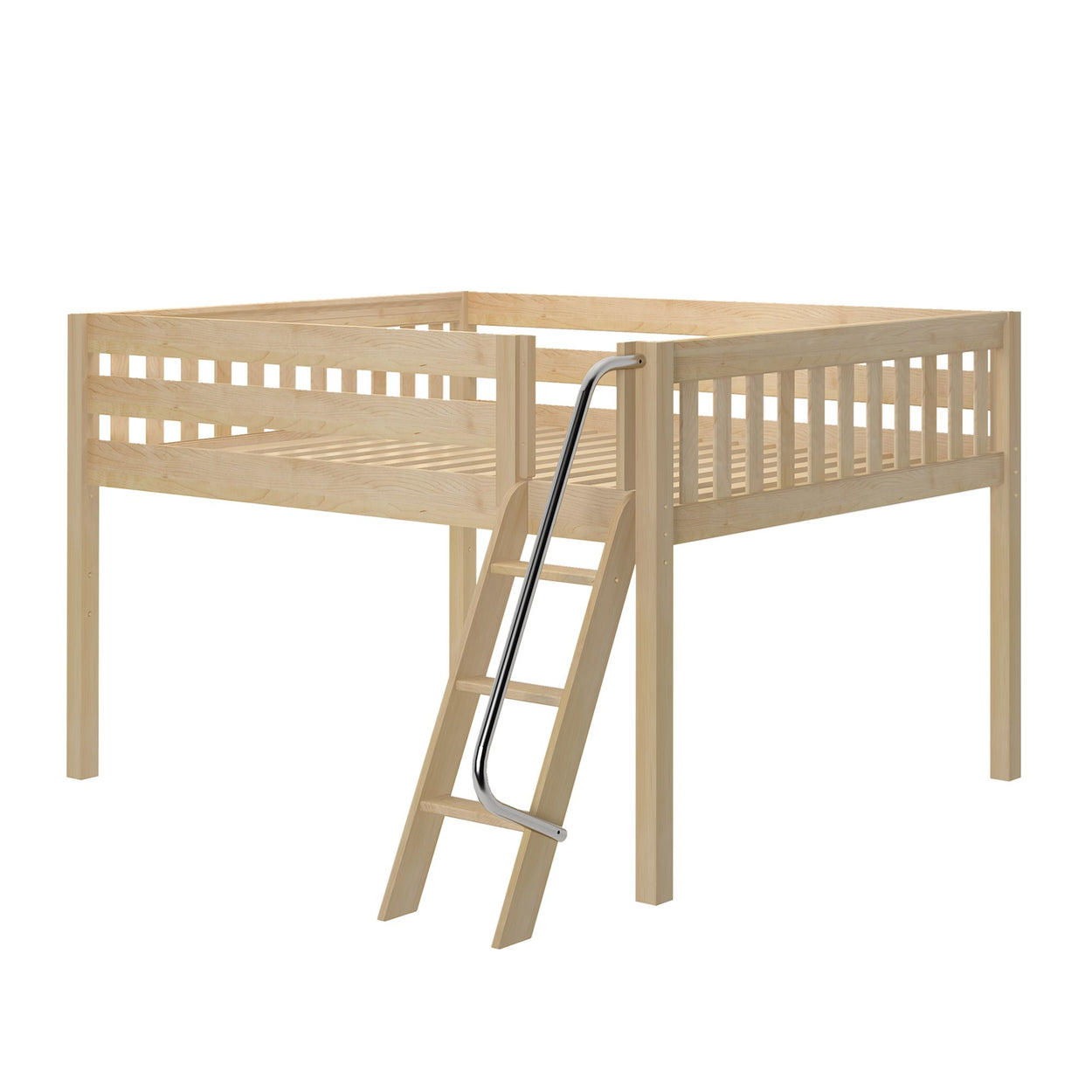 JET RIDE XL NS : Loft Bed Queen Low Loft Bed with Angled Ladder on Front, Slat, Natural