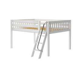 JET RIDE XL WS : Loft Bed Queen Low Loft Bed with Angled Ladder on Front, Slat, White