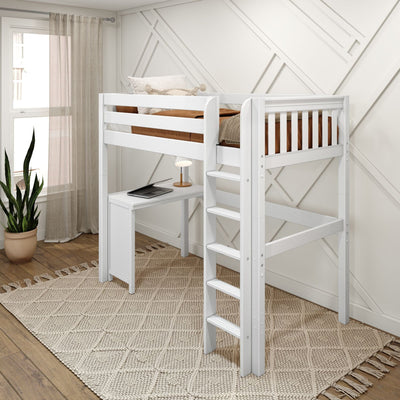 JIBJAB15 WS : Storage & Study Loft Beds Twin High Loft Bed + Corner Desk, Slat, White