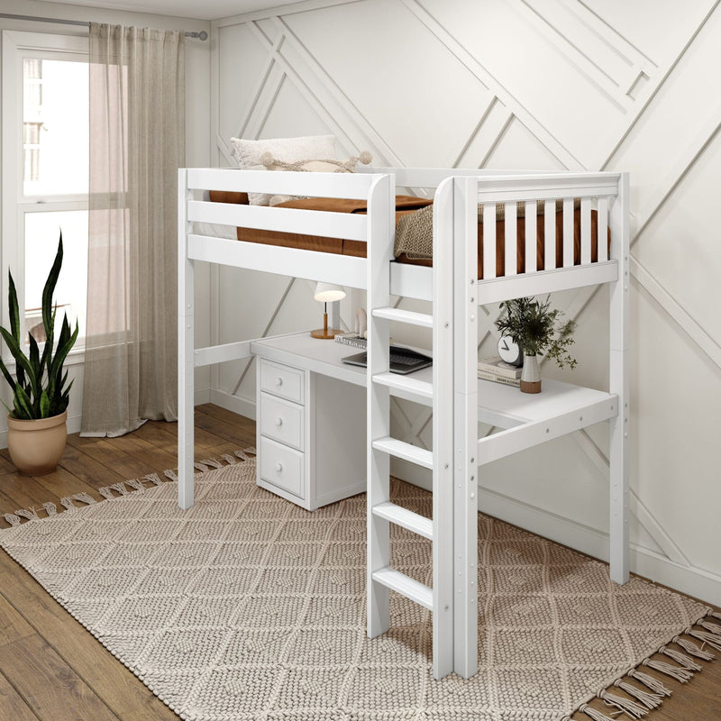 Twin High Loft Bed with Straight Ladder and Long Desk – Maxtrix Kids