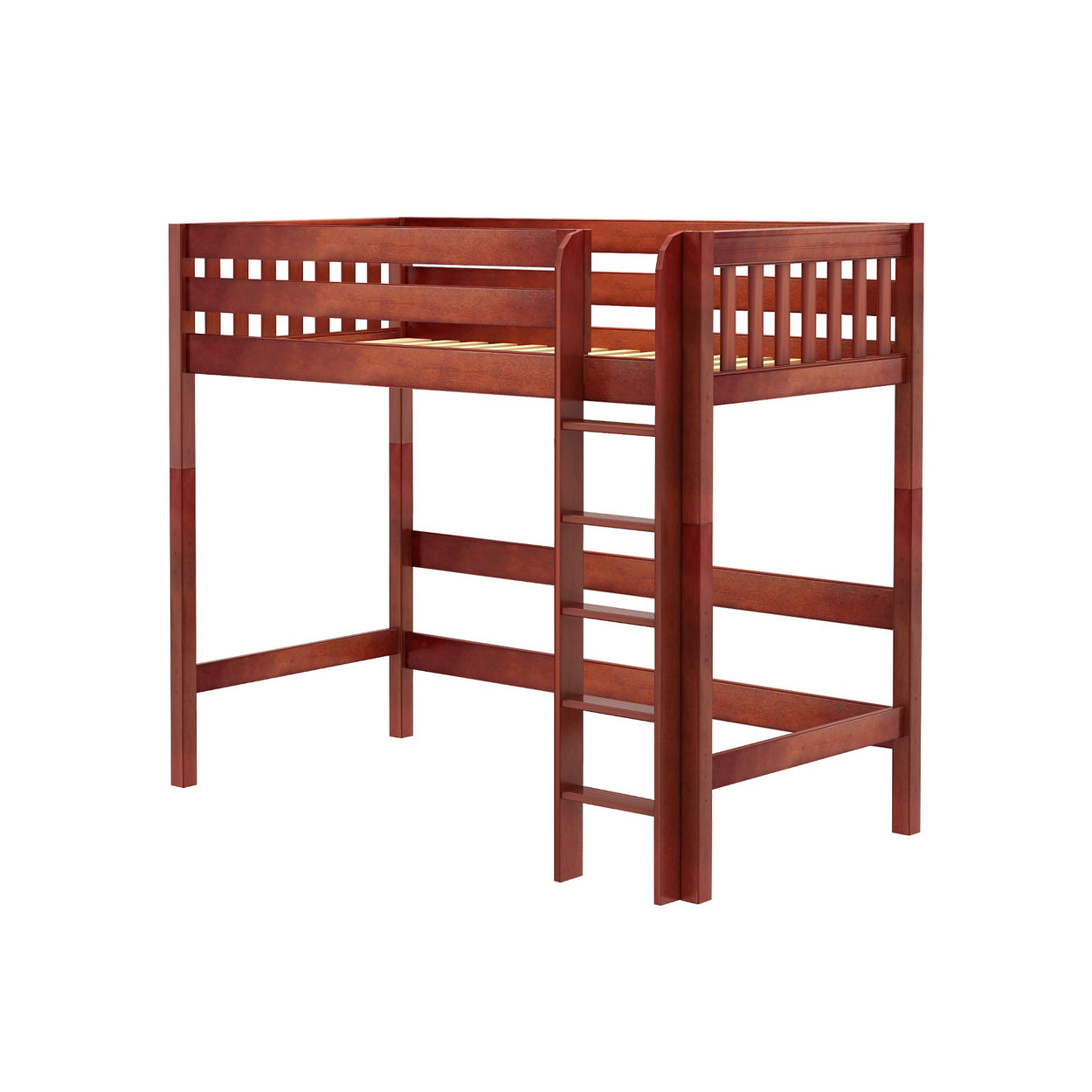 JIBJAB XL CS : Loft Bed Twin XL High Loft Bed with Straight Ladder on Front, Slat, Chestnut