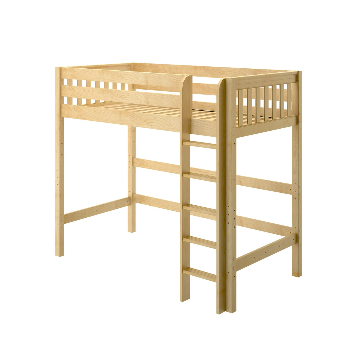 JIBJAB XL NS : Loft Bed Twin XL High Loft Bed with Straight Ladder on Front, Slat, Natural