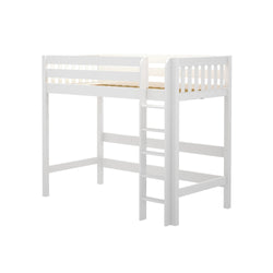 JIBJAB XL WS : Loft Bed Twin XL High Loft Bed with Straight Ladder on Front, Slat, White