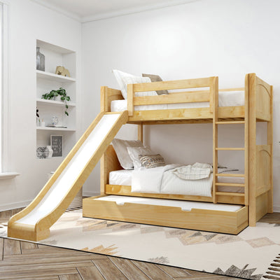 JOLLY TR NP : Play Bunk Beds Twin Medium Bunk Bed with Slide and Trundle Bed, Panel, Natural