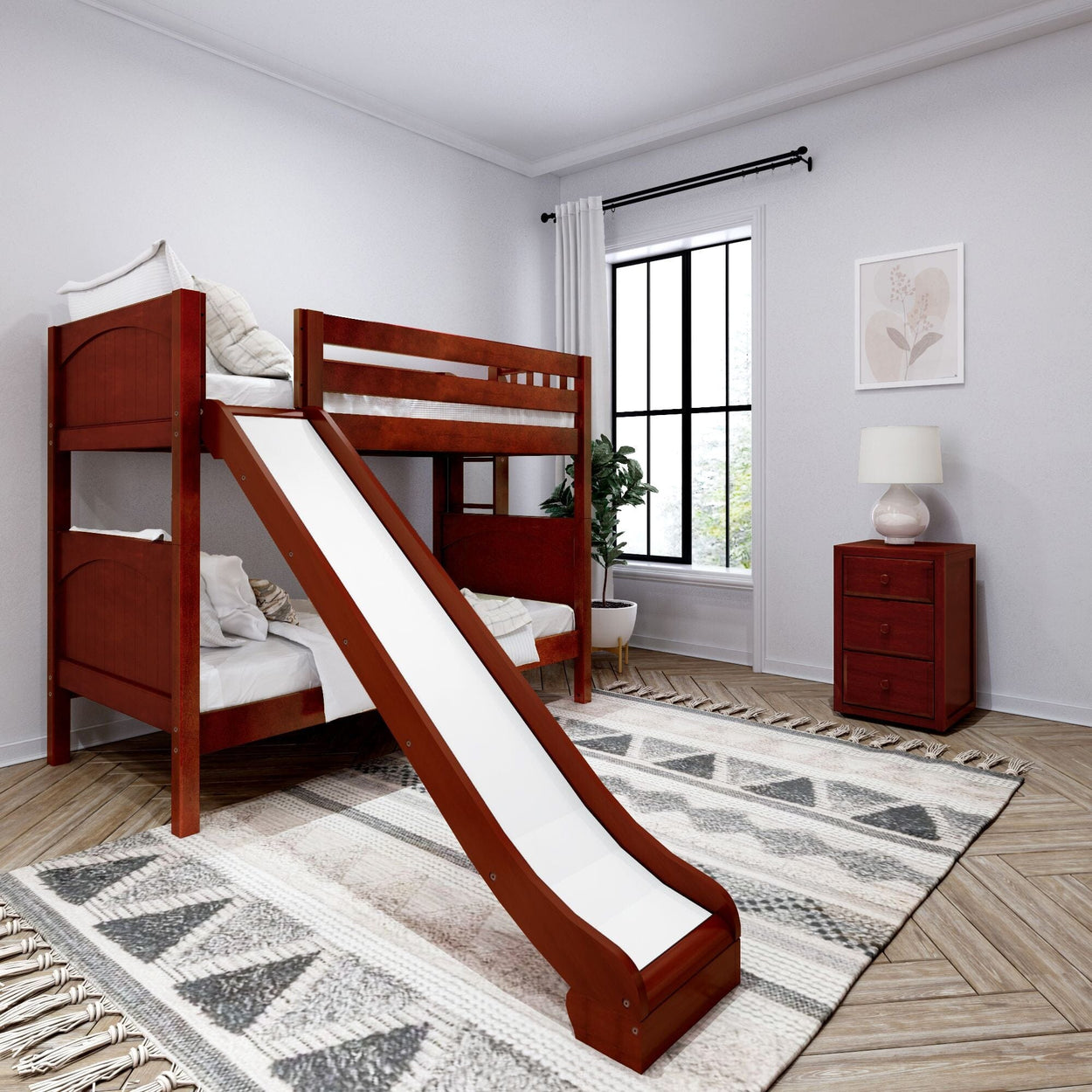 JOLLY XL 1 CP : Play Bunk Beds Twin XL Medium Bunk Bed with Slide, Panel, Chestnut