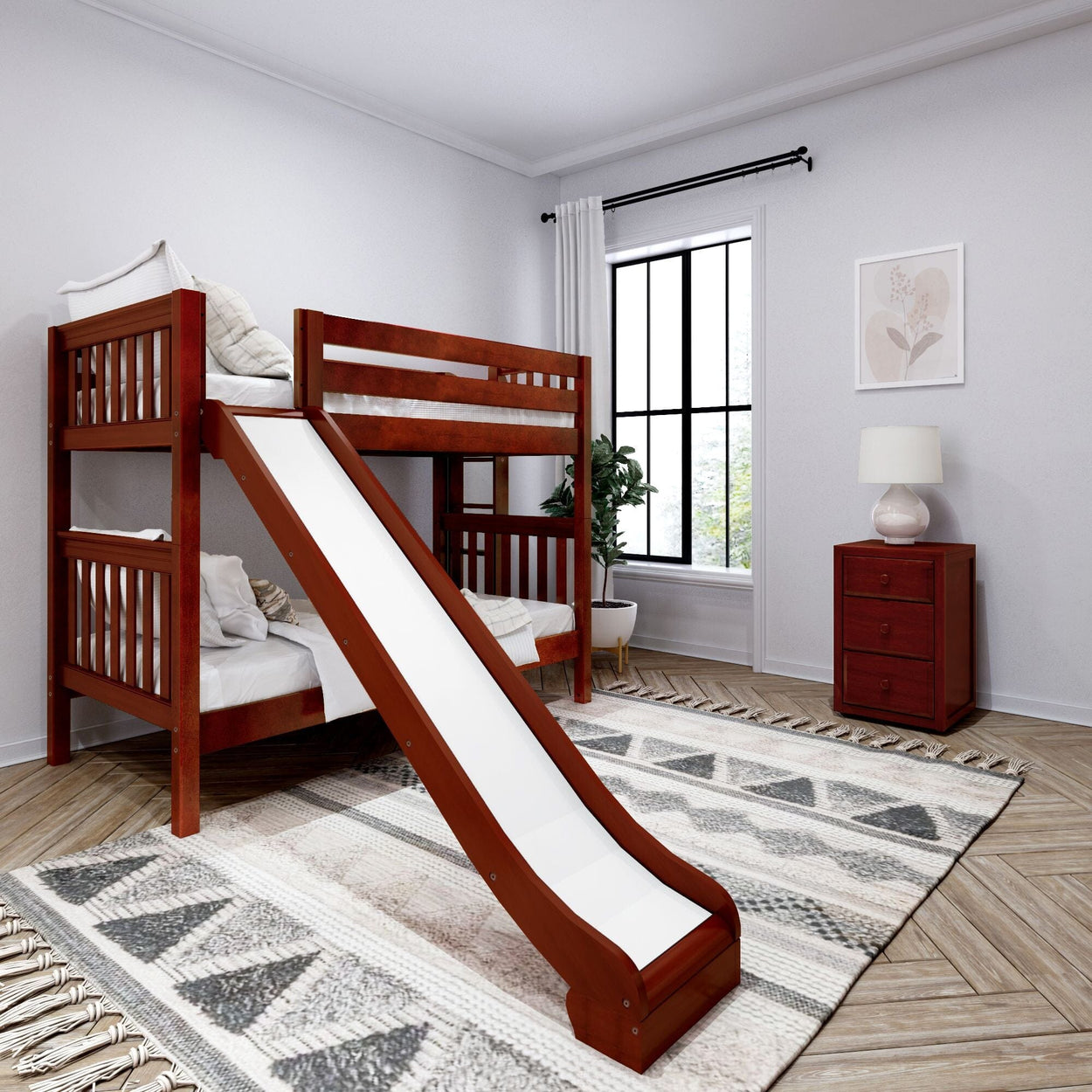 JOLLY XL 1 CS : Play Bunk Beds Twin XL Medium Bunk Bed with Slide, Slat, Chestnut