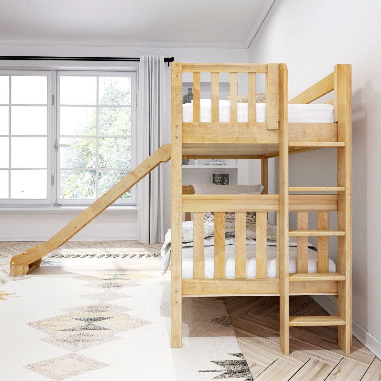 JOLLY XL 1 NS : Play Bunk Beds Twin XL Medium Bunk Bed with Slide, Slat, Natural