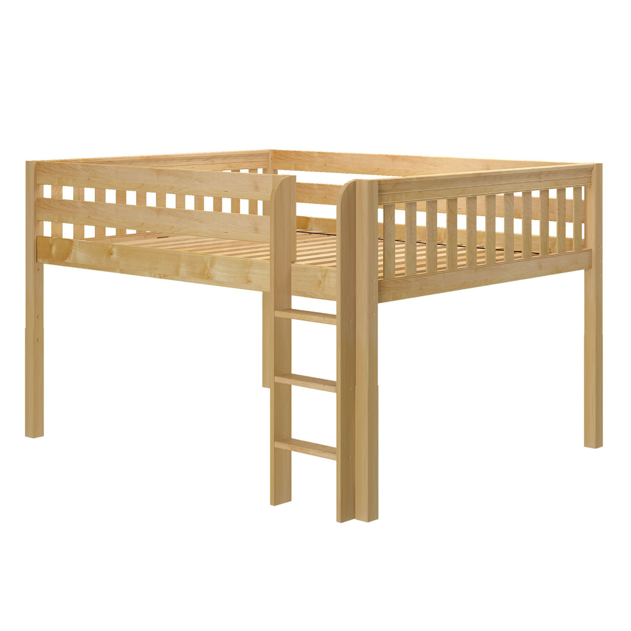 JOY RIDE XL NS : Loft Bed Queen Low Loft Bed with Straight Ladder on Front, Slat, Natural