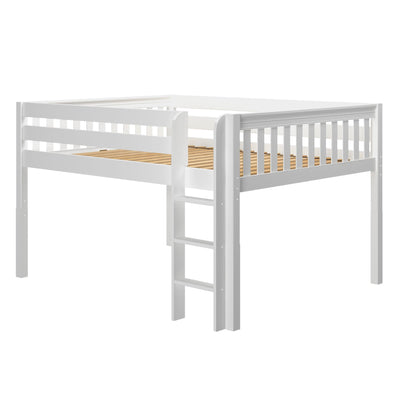 JOY RIDE XL WS : Loft Bed Queen Low Loft Bed with Straight Ladder on Front, Slat, White