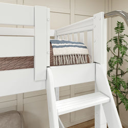 JUMBLE WS : Play Loft Beds High Twin over Full Corner Loft Bunk Bed with Ladder + Slide Platform, Slat, White