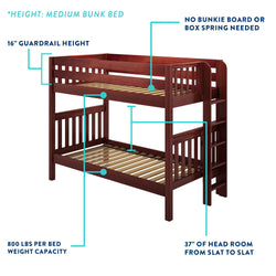 HIPHIP WP : Bunk Bed Full Medium Bunk Bed with Slide and Straight Ladder on Front, Panel, White