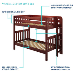 STELLAR NP : Classic Bunk Beds Twin Medium Bunk Bed with Stairs, Panel, Natural