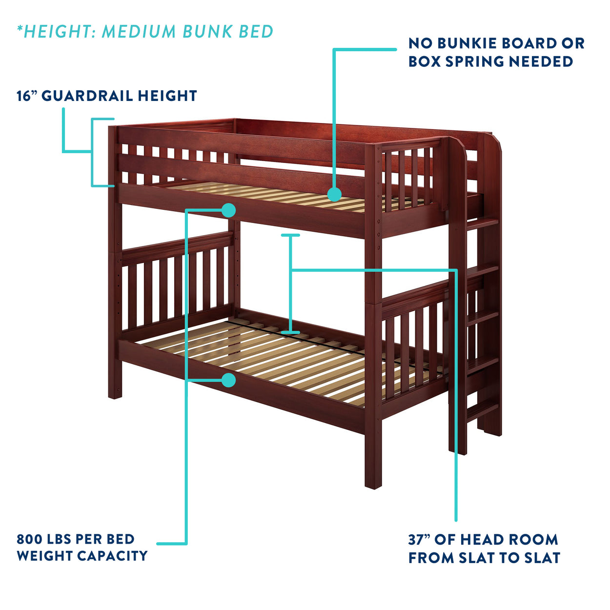 QUASAR CP : Staircase Bunk Beds Full Medium Bunk Bed with Stairs, Panel, Chestnut