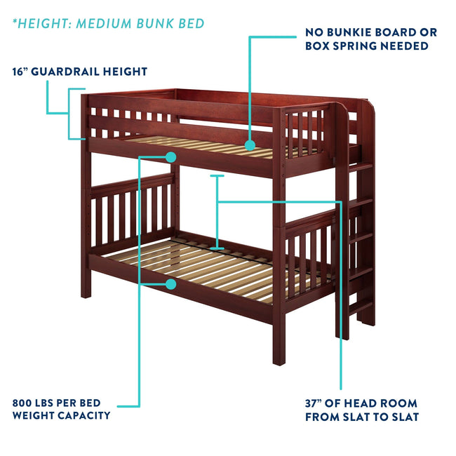 SUMO UD CP : Staggered Bunk Beds Medium Twin over Full Bunk Bed with Stairs and Underbed Storage Drawer, Panel, Chestnut