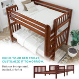SUMO UD CP : Staggered Bunk Beds Medium Twin over Full Bunk Bed with Stairs and Underbed Storage Drawer, Panel, Chestnut
