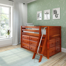 KICKS12 CP : Study Loft Beds Low Loft Bed with Cube & 6 Drawer Dressers, Twin, Panel, Chestnut