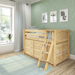 KICKS12 NP : Storage & Study Loft Beds Low Loft Bed with Cube & 6 Drawer Dressers, Twin, Panel, Natural