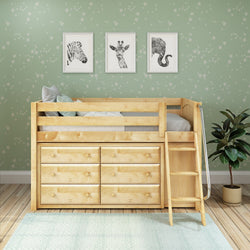 KICKS12 NP : Study Loft Beds Low Loft Bed with Cube & 6 Drawer Dressers, Twin, Panel, Natural