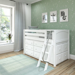 KICKS12 WP : Study Loft Beds Low Loft Bed with Cube & 6 Drawer Dressers, Twin, Panel, White