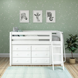 KICKS12 WP : Study Loft Beds Low Loft Bed with Cube & 6 Drawer Dressers, Twin, Panel, White