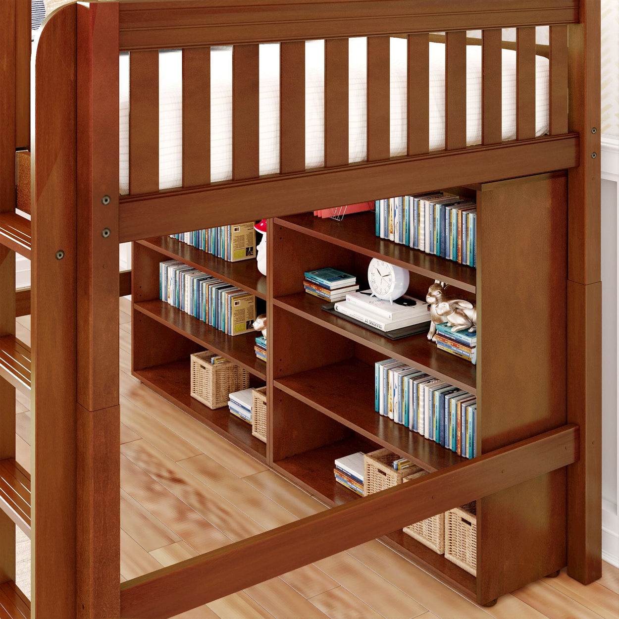 KING LIB CS : Study Loft Beds Full Library Mid Loft, Slat, Chestnut