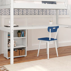 KNOCKOUT8 XL WS : Study Loft Beds Twin XL High Loft w/angled ladder, long desk, 22.5" low bookcase, Slat, White