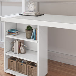 KNOCKOUT9 WP : Study Loft Beds Twin High Loft w/angled ladder, long desk, 22.5" low bookcase, 3 drawer nightstand, Panel, White