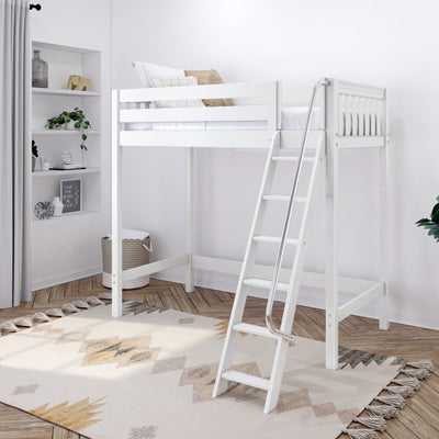 KNOCKOUT WS : Loft Bed Twin High Loft Bed with Angled Ladder on Front, Slat, White