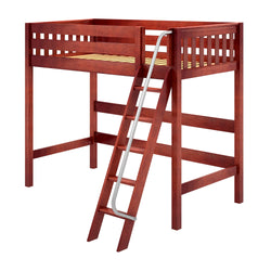 KNOCKOUT XL CS : Loft Bed Twin XL High Loft Bed with Angled Ladder on Front, Slat, Chestnut