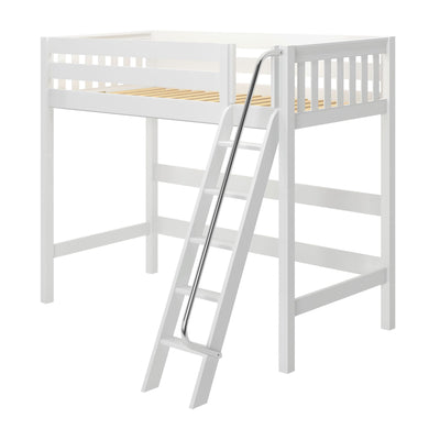 KNOCKOUT XL WS : Loft Bed Twin XL High Loft Bed with Angled Ladder on Front, Slat, White