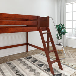 KONG CP : Standard Loft Beds Full Mid Loft Bed with Angled Ladder on Front, Panel, Chestnut